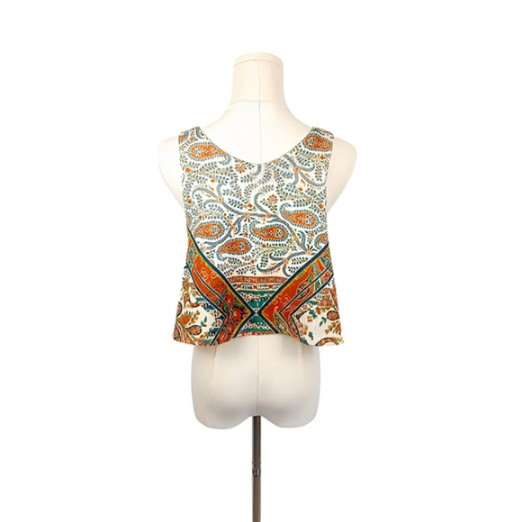 Gaze Multicolor Paisley Crop Top Sleeveless Handkerchief Hem Size M Boho Chic - Picture 4 of 9